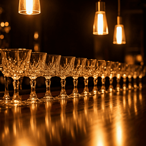 Premium cocktail glasses on a polished dark wood bar
