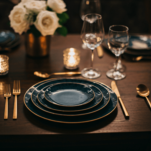 Exquisite table setting with gold cutlery