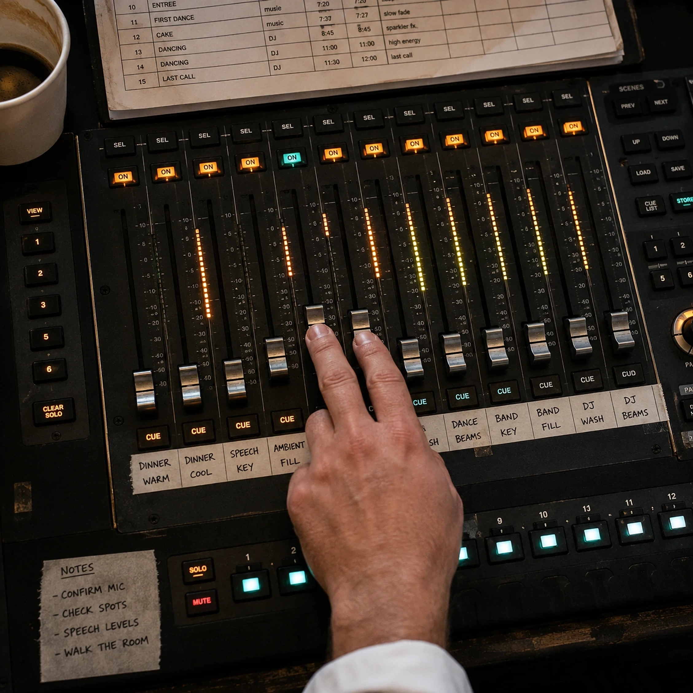 Sound board and stage lighting