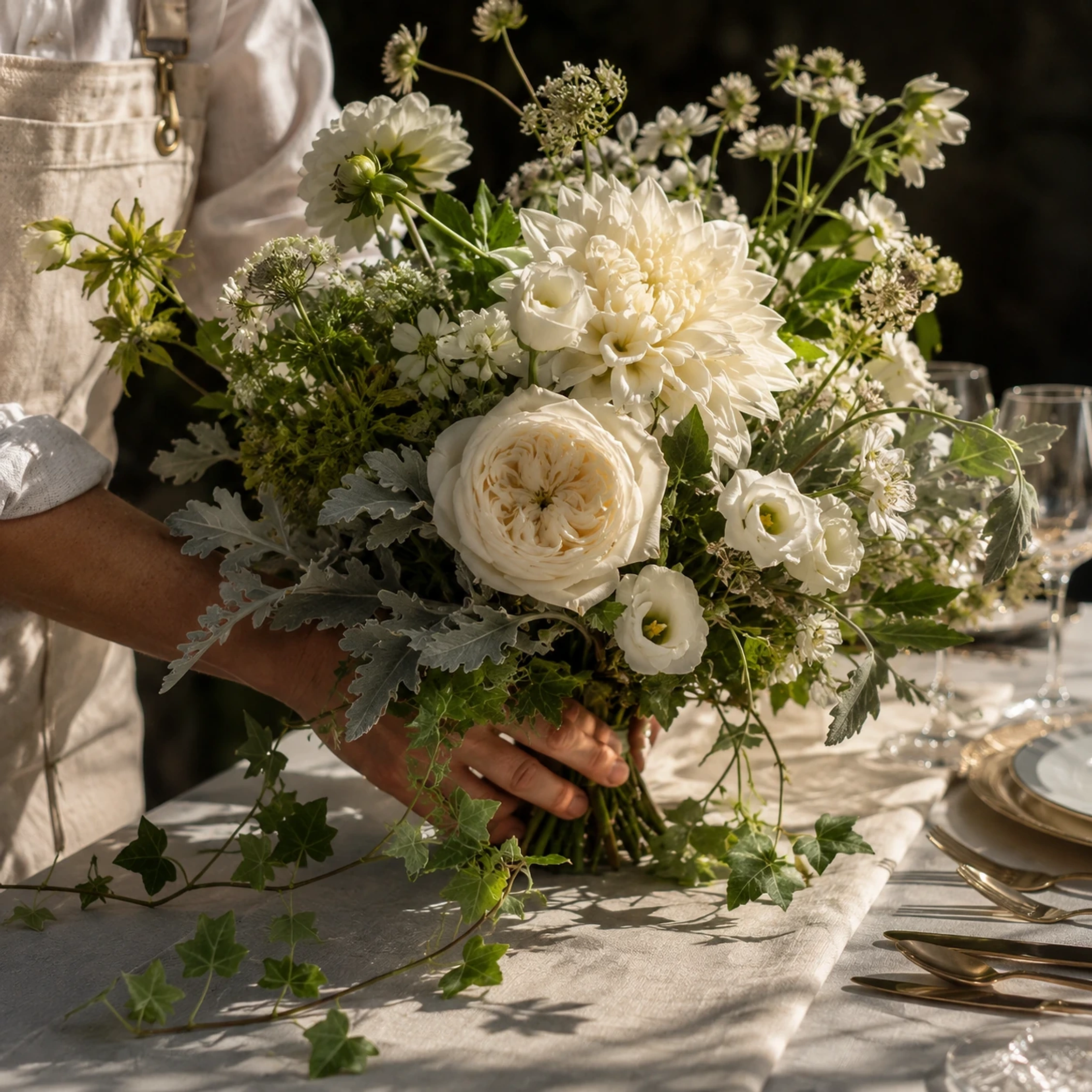 Elegant table setting with charcoal ceramic plates