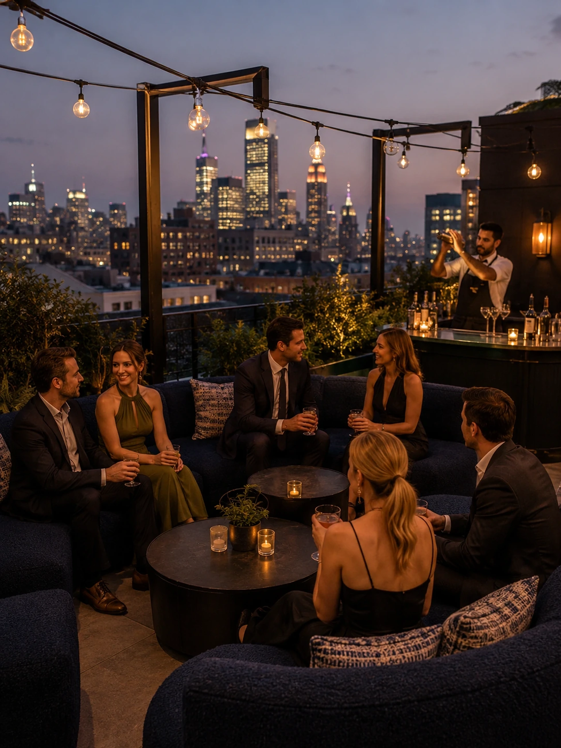 Outdoor evening terrace lounge