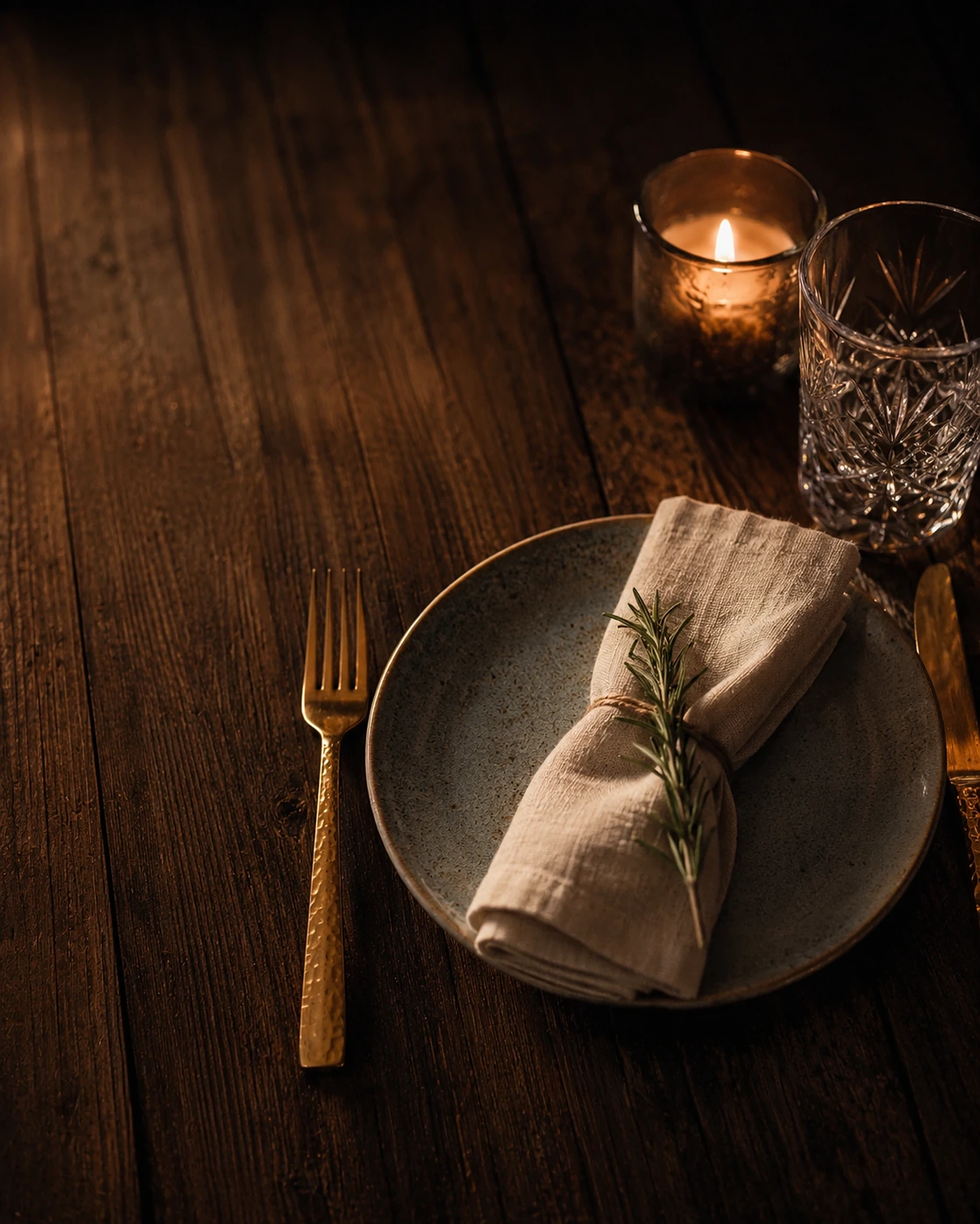 Luxury table setup with gold accents